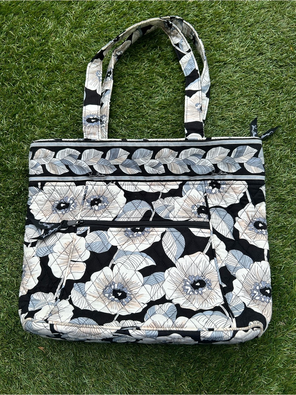 Vera Bradley Black, Cream and Light Blue Quilted Floral Tote